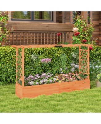 Raised Garden Bed with Side Trellis Hanging Roof and Planter Box