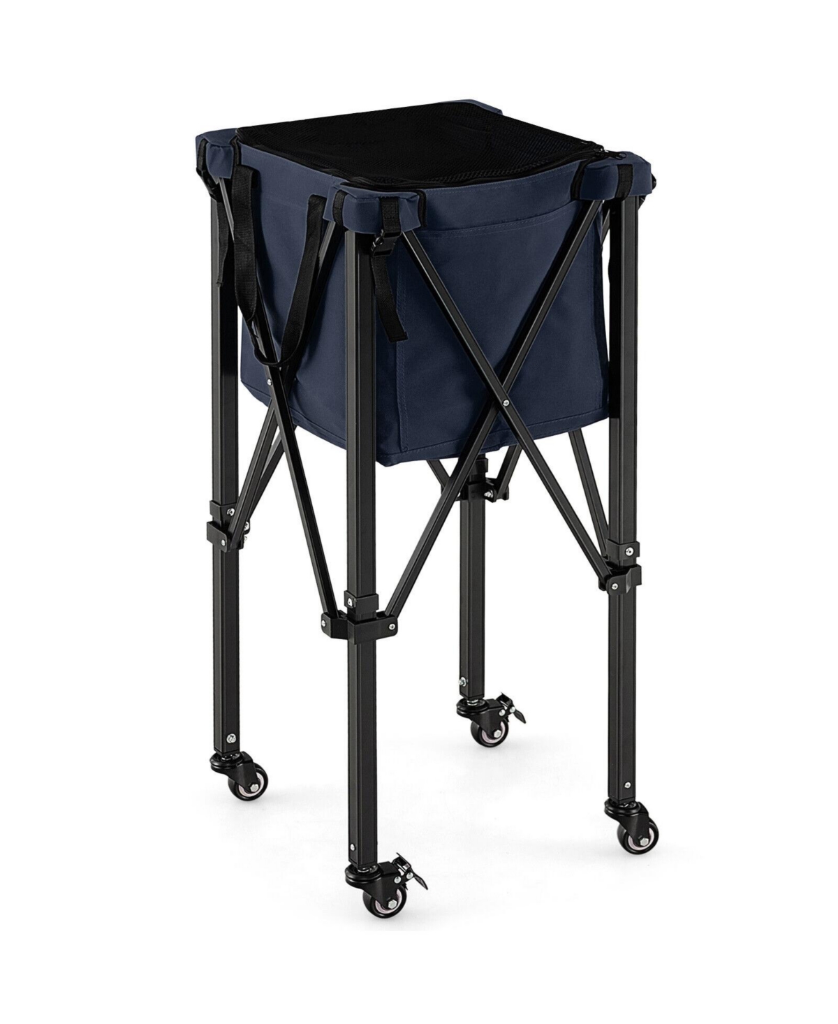 Lightweight Foldable Tennis Ball Teaching Cart with Wheels and Removable Bag - Black