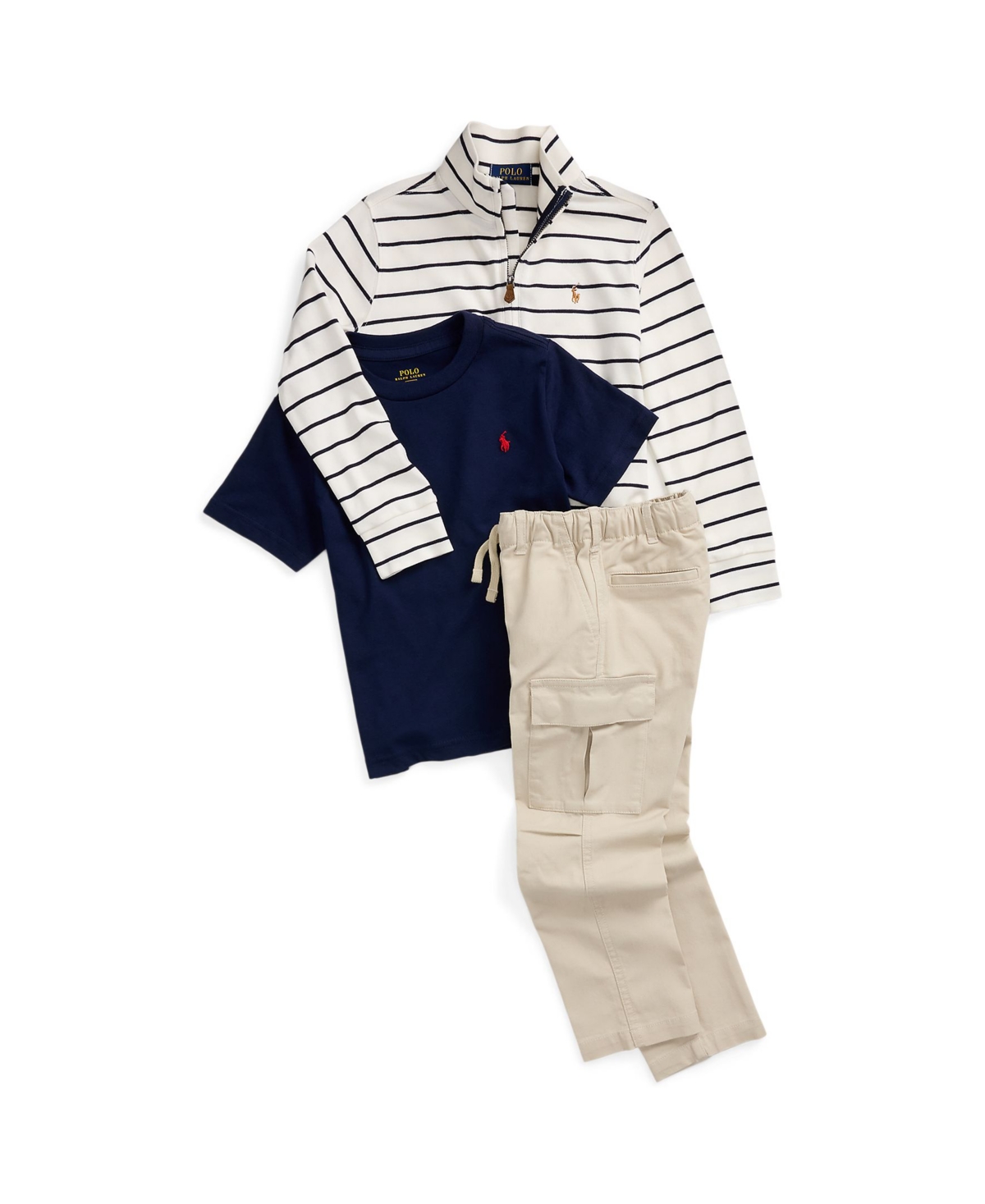 Polo Ralph Lauren Little and Toddler Boys Striped Cotton Quarter-Zip Pullover Sweatshirt -Rl Navy