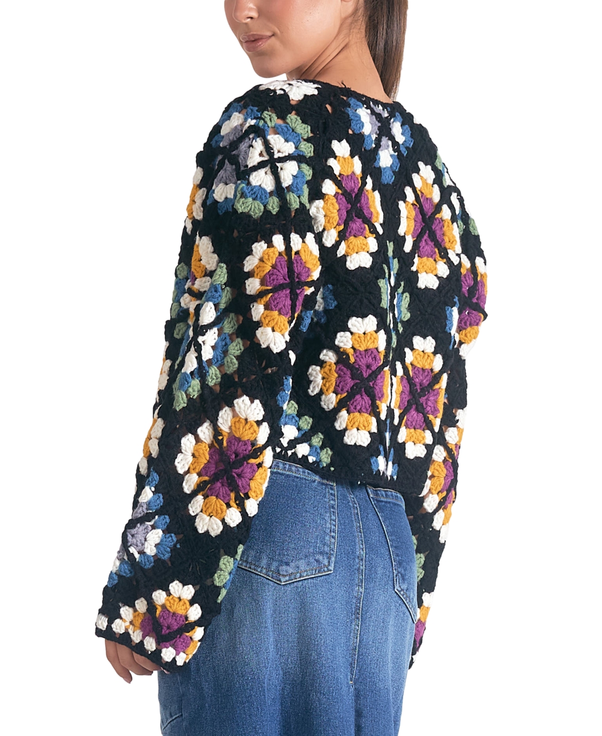 Elan Women's Crochet Open-Front Cardigan