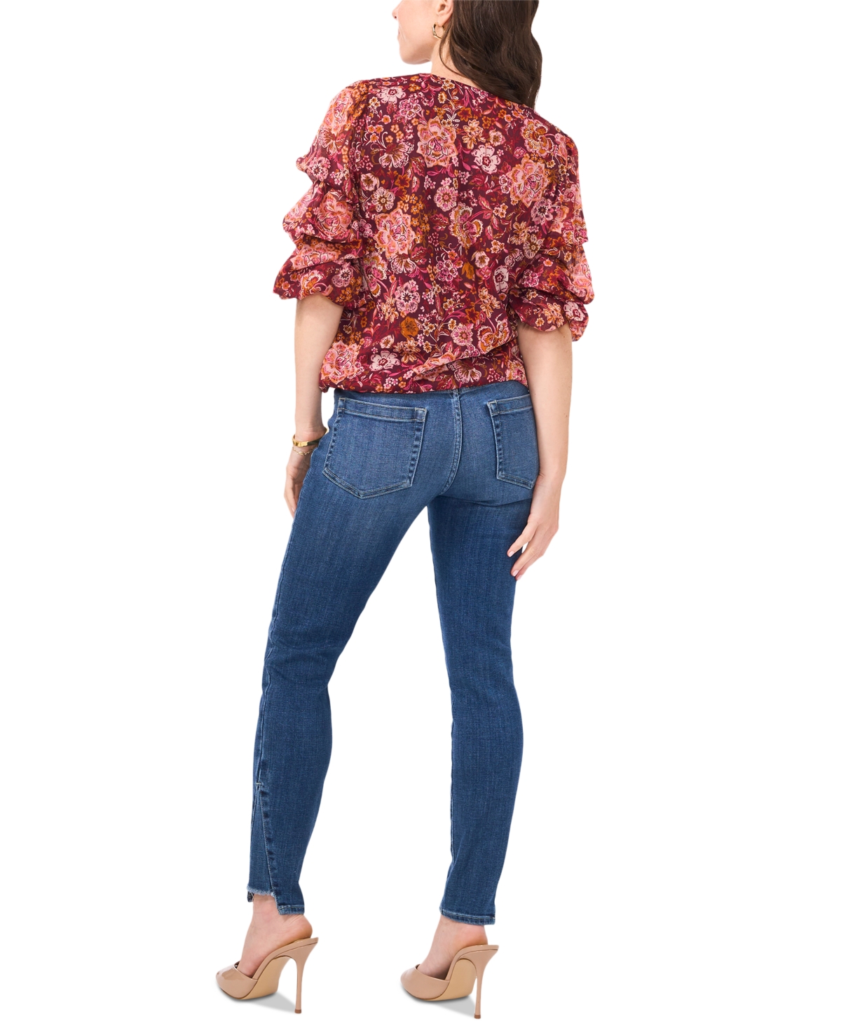 Sam & Jess Petite Paisley-Print Lantern-Sleeve Top