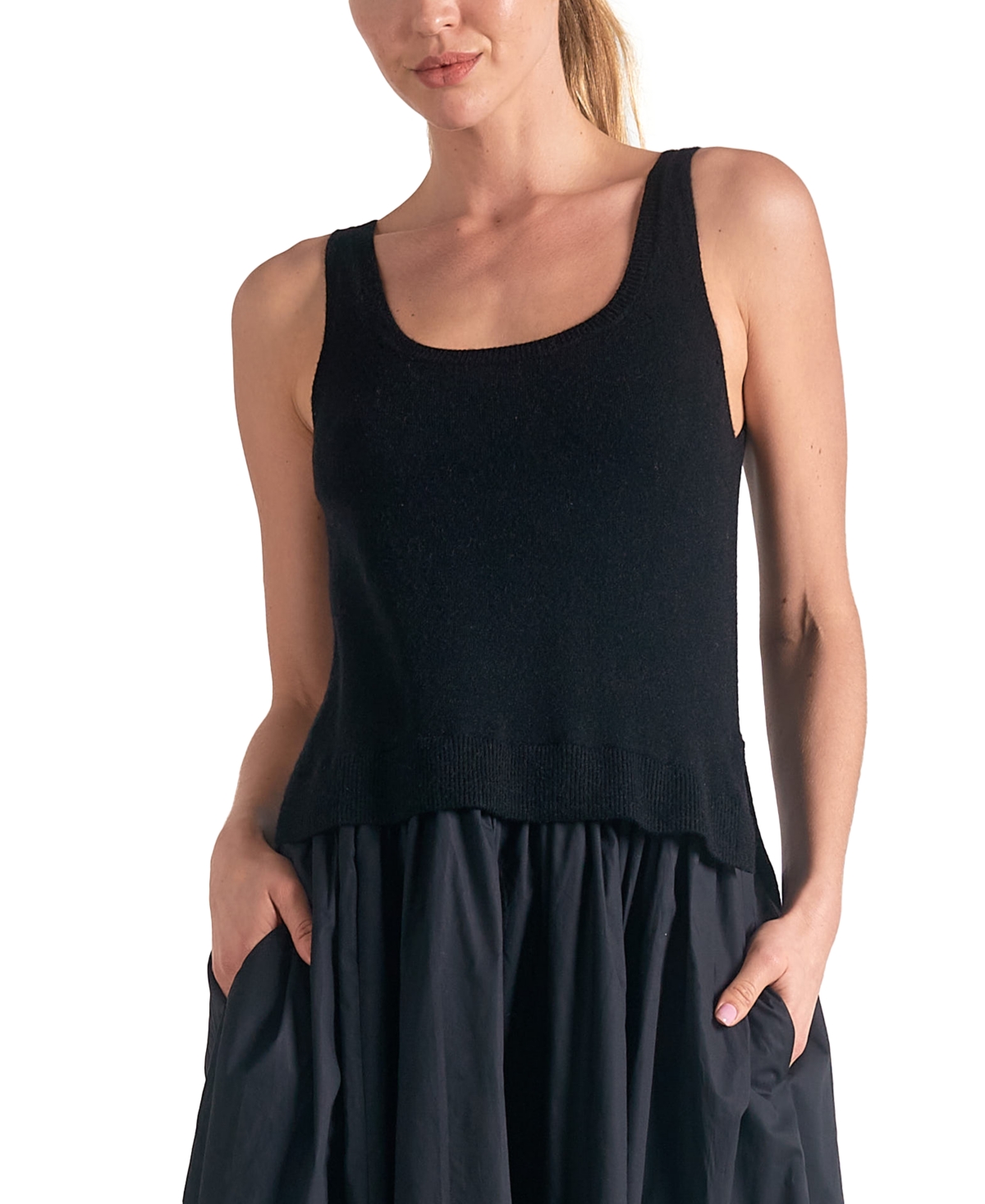 Elan Women's Mixed-Media Scoop-Neck Midi Sweater Dress