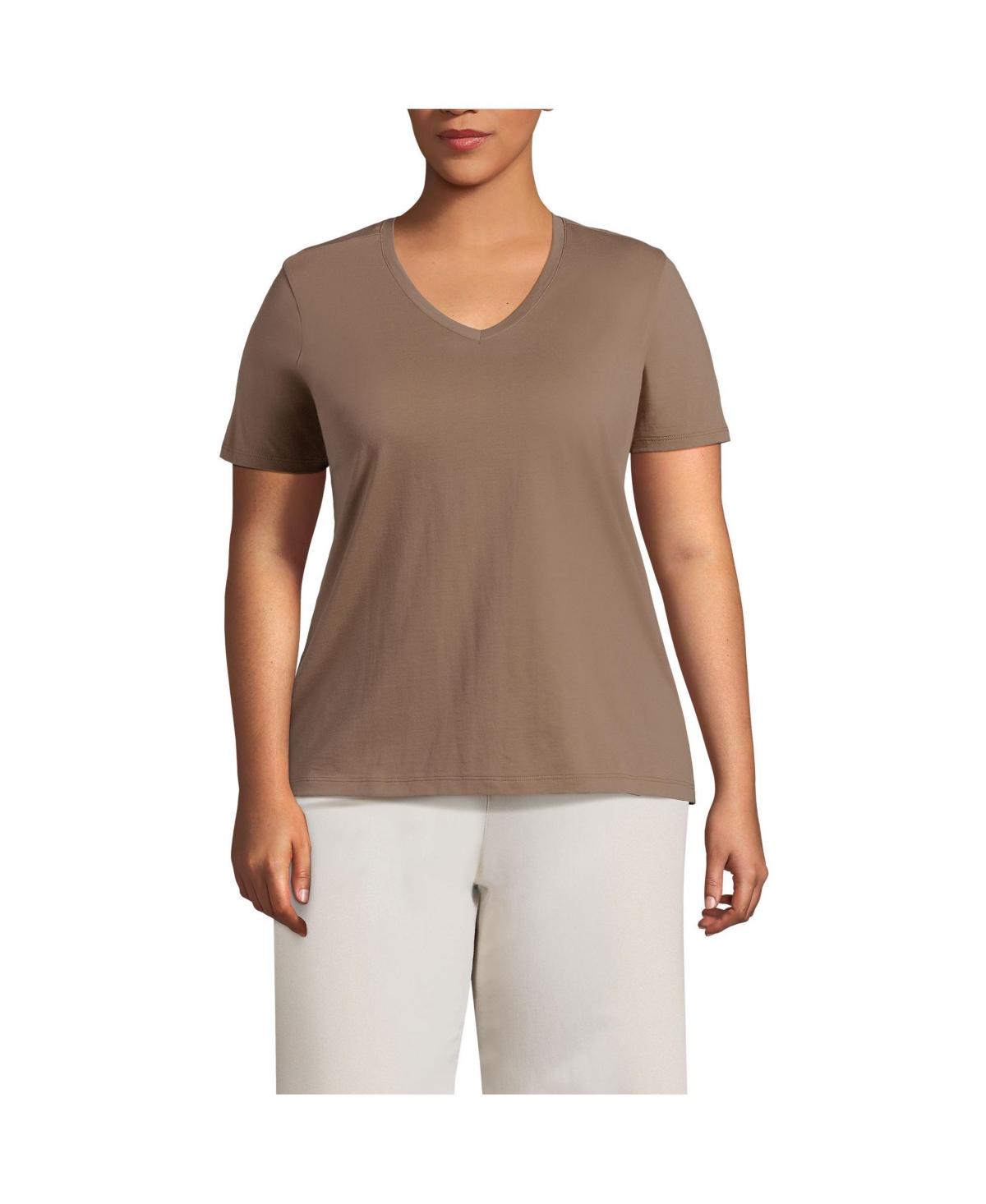 Plus Size Relaxed Supima Cotton V-Neck T-Shirt - Rich persimmon