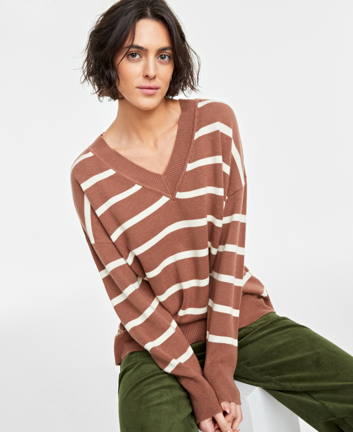 ON 34TH WOMEN'S V-NECK DROPPED-SHOULDER SWEATER, CREATED FOR MACY'S 