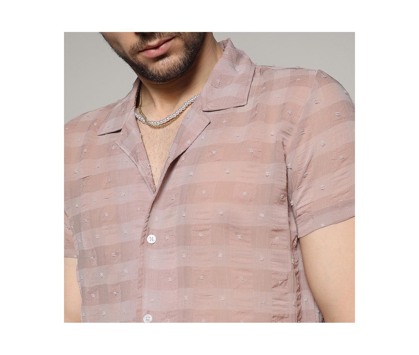 Мужская рубашка Cahoot Campus Sutra Brown Self-Design Buffalo Check, цвет: Бежевый / Хаки — фото 7