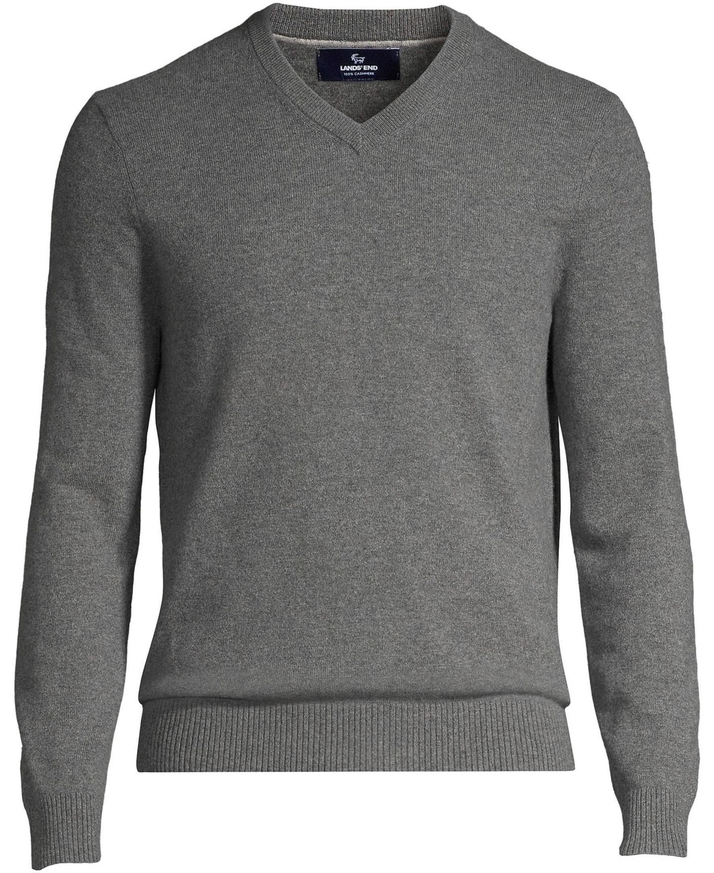 Мужской свитер Lands' End Fine Gauge Cashmere V-neck, цвет: Угольный меланжевый — фото 3