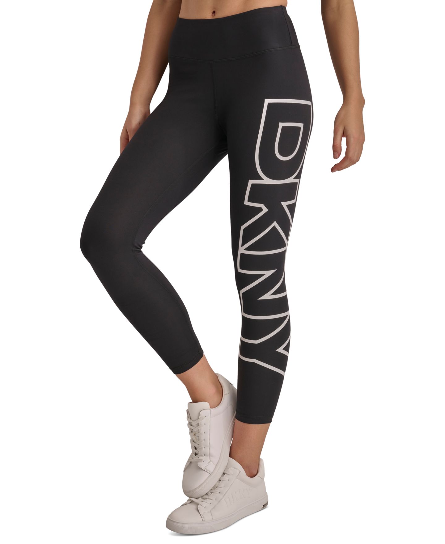 Женские леггинсы DKNY Sport High-Rise Logo Graphic 7/8 Leggings, цвет: Чёрный / Белый — фото 1