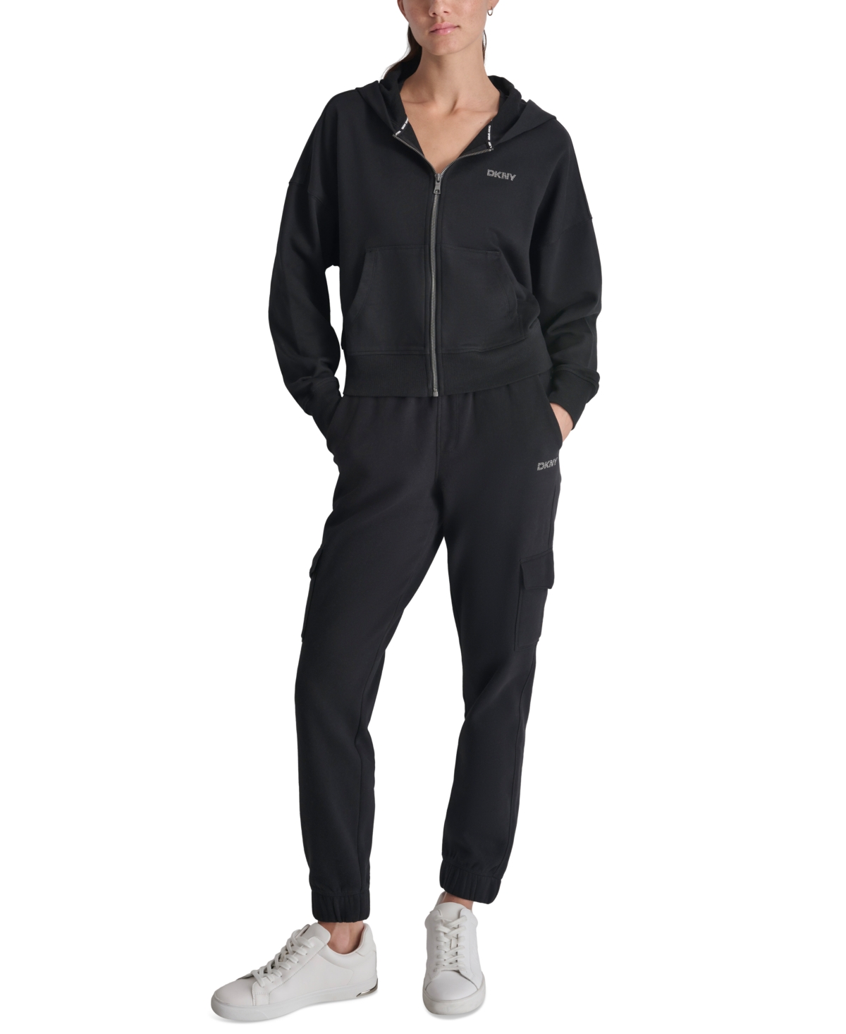 Dkny Sport Women's Studded Logo Hoodie -gunmet