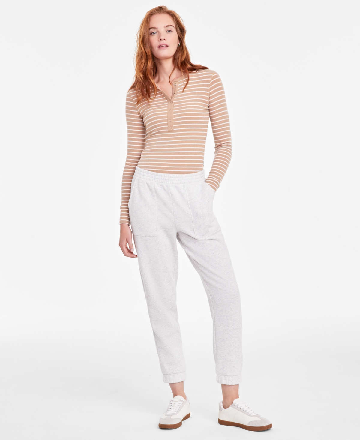 On 34th Women's Tapered Fleece Jogger Pants, Created For Macy's In Heather Gray