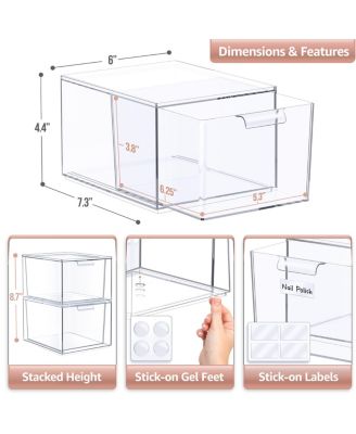 Clear Stackable Acrylic Drawer Makeup Organizer - for Vanity, Bathroom, Under Sink, Cabinets, Jewelry, and More