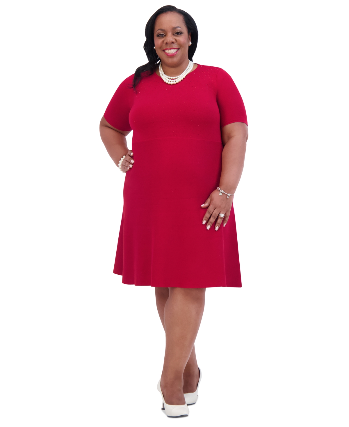 Kasper Women's Embellished Short-Sleeve Fit & Flare Dress
