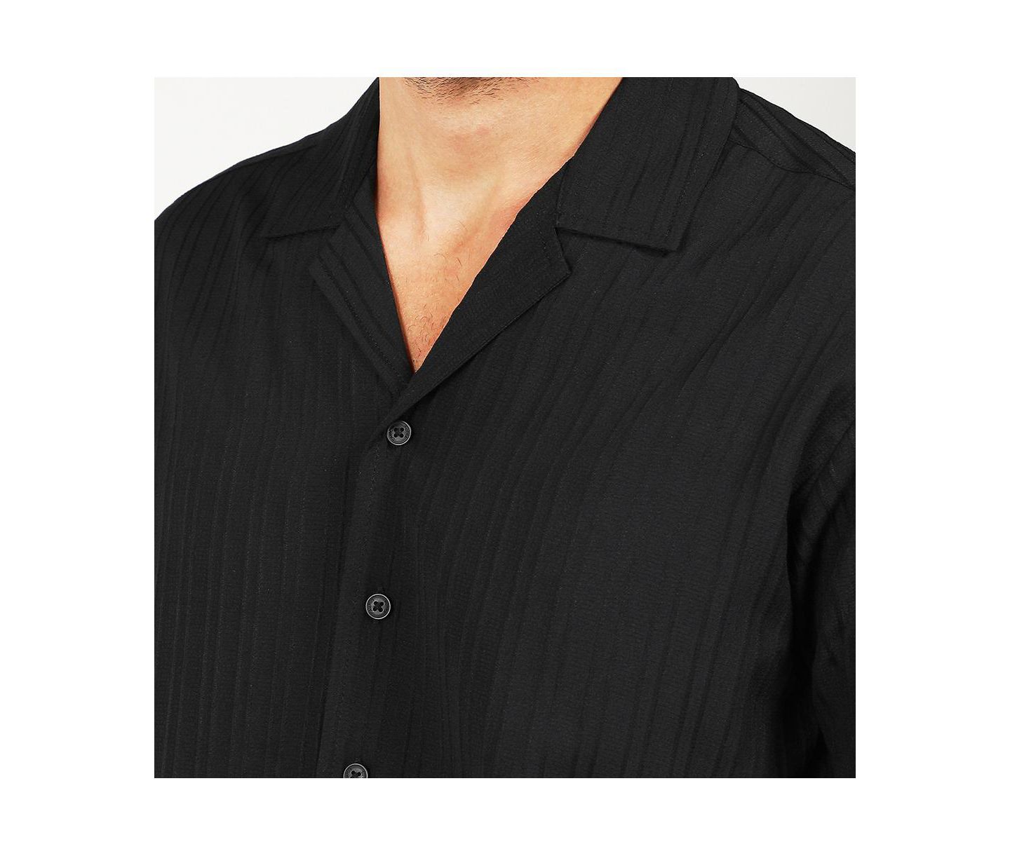 Мужская рубашка Cahoot Charcoal Black Self-Design Striped, цвет: Чёрный — фото 7