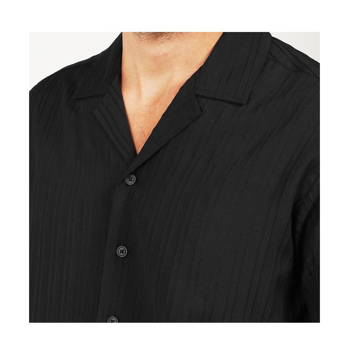 Campus Sutra Men's CharcoalSelf-Design Striped Shirt - Black