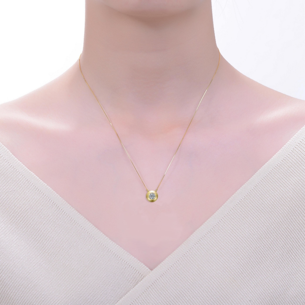GiGiGirl Sterling Silver 14kPlated Round Cubic Zirconia Bezel Solitaire Necklace - Gold