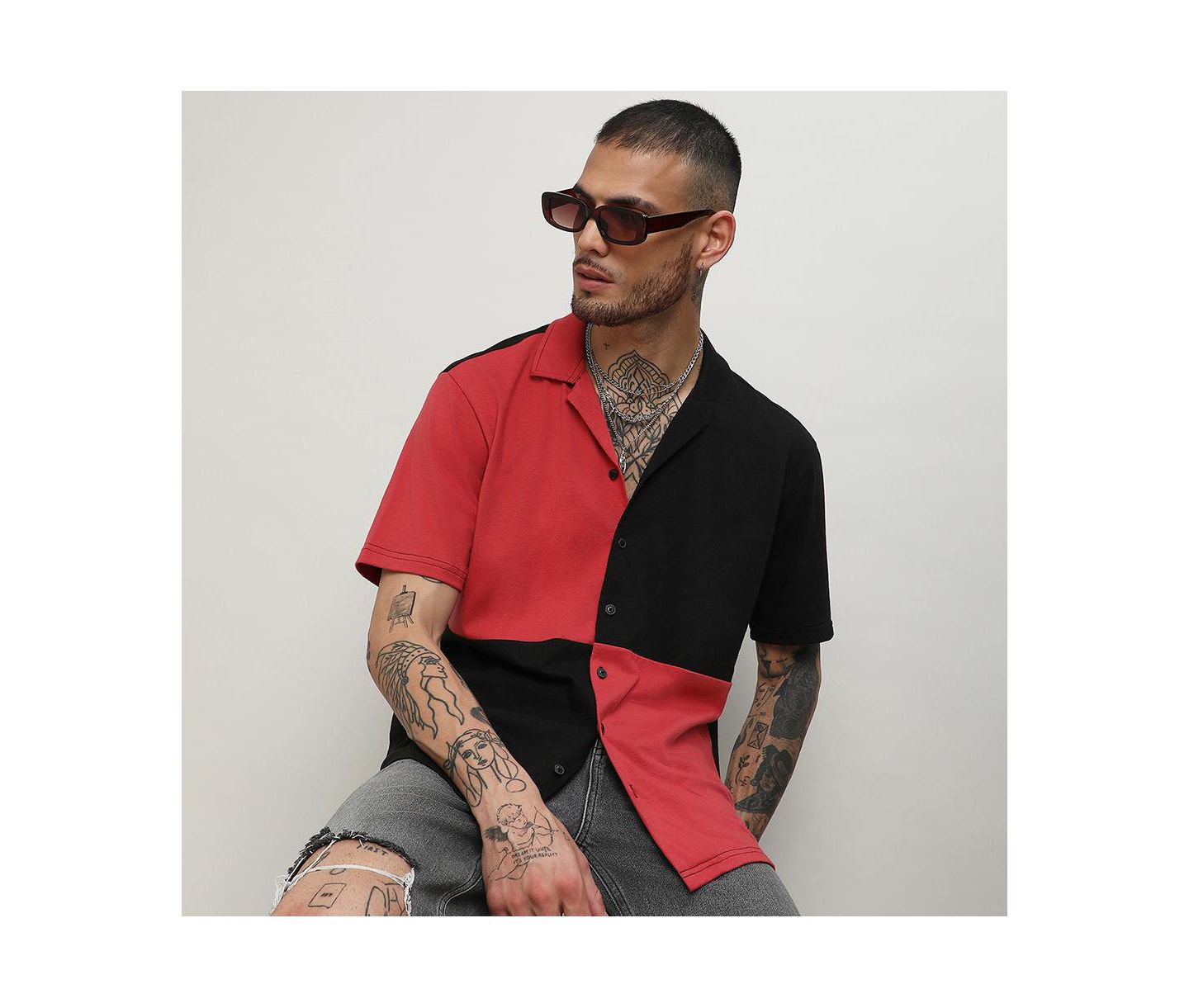 Мужская рубашка Cahoot Campus Sutra Crimson Red & Jet Black Maxi Checkers, цвет: Чёрный — фото 3