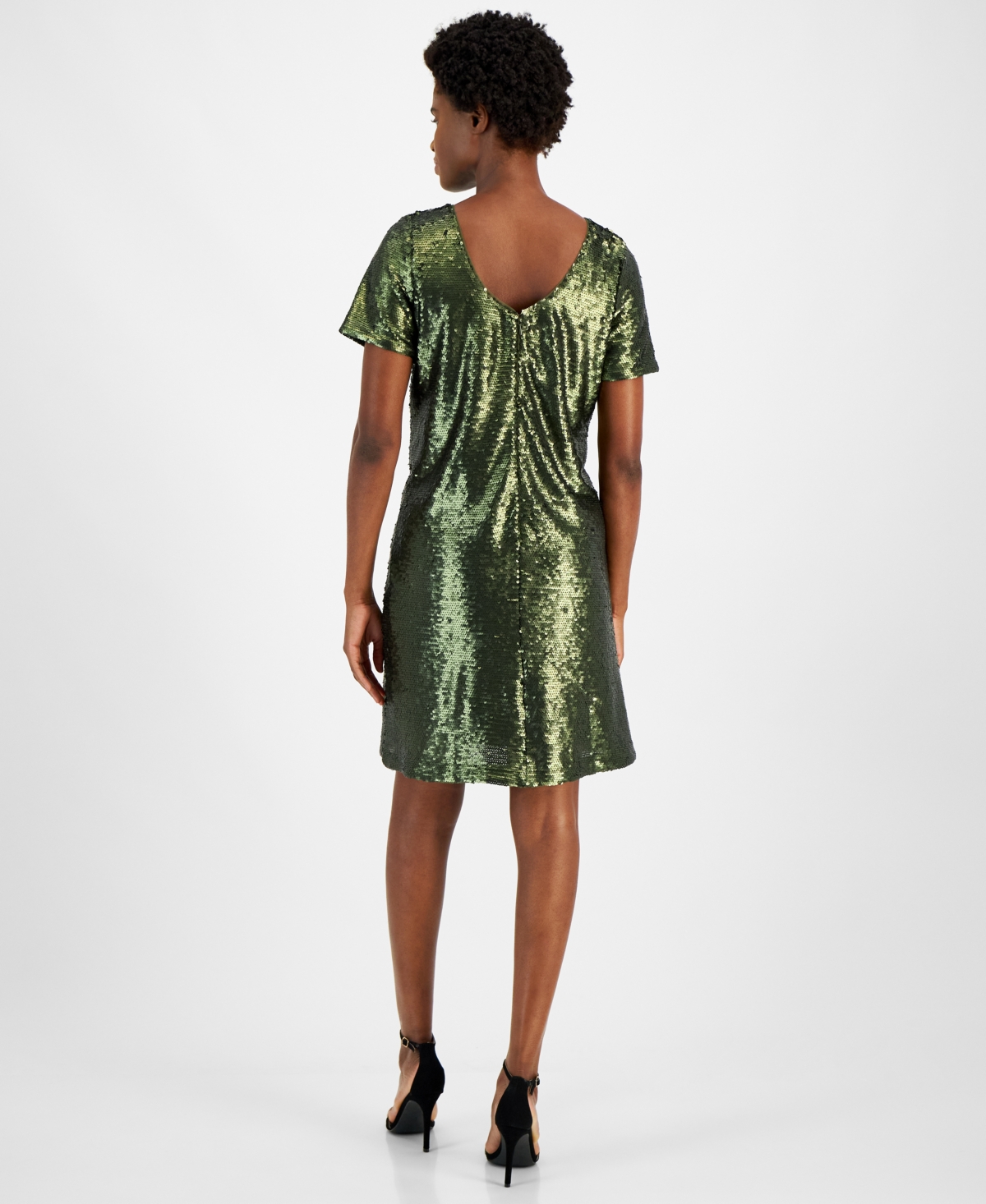 Anne Klein Women's Sequined Short-Sleeve Shift Dress
