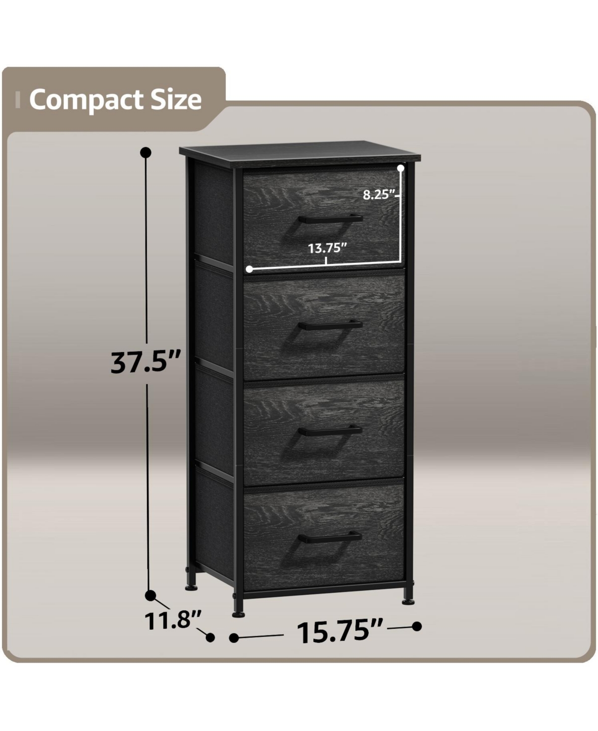 Sorbus 4 Drawers Chest Nightstand - Storage for Closet, Home, College Dorm - Features Steel Frame, Wood Top, & Fabric Bins