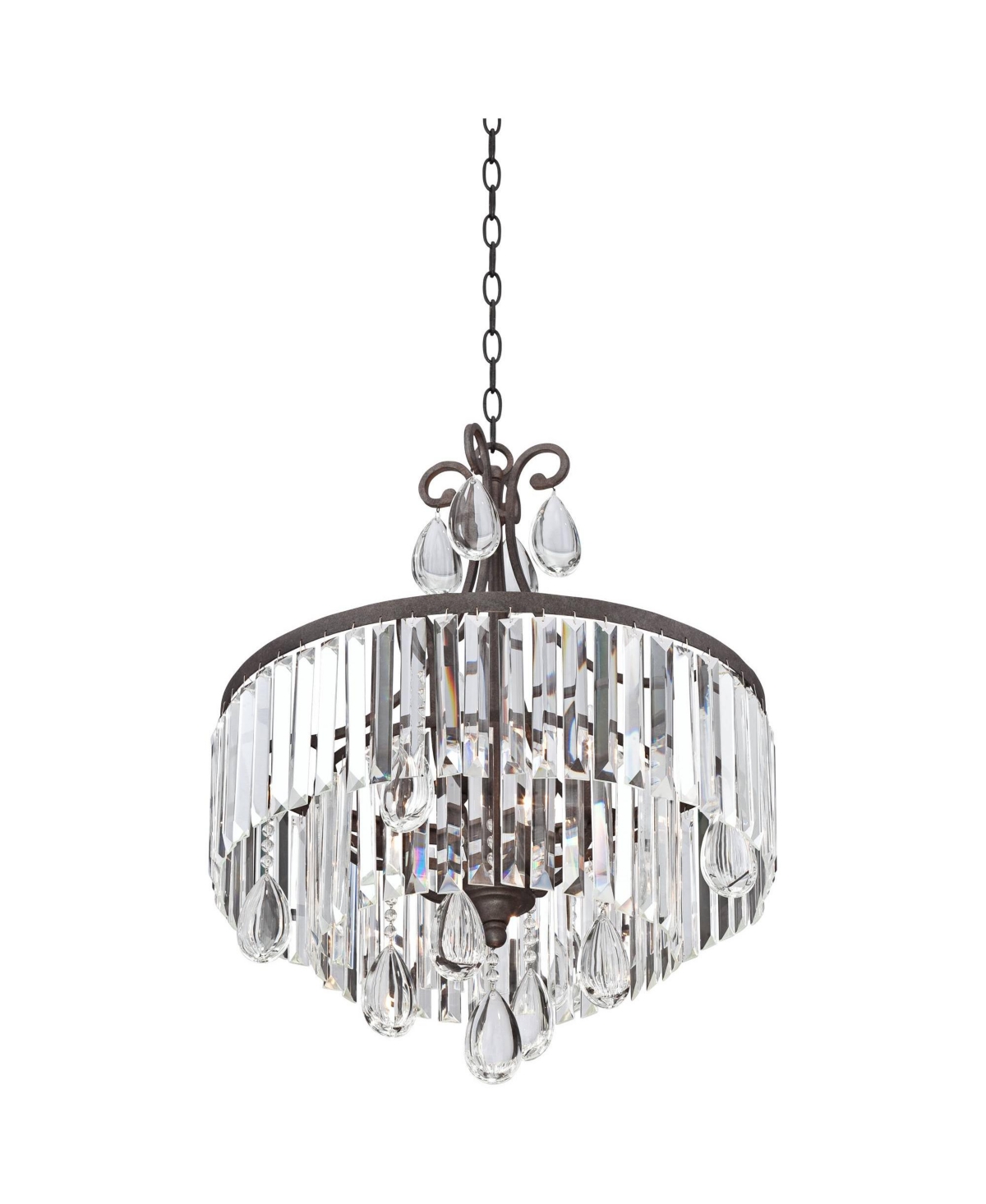 Vienna Full Spectrum Bruini Bronze Small Pendant Chandelier Wide Rustic Scroll Clear Crystal Drum Shade 4-Light Fixture for Dining Room House Foye