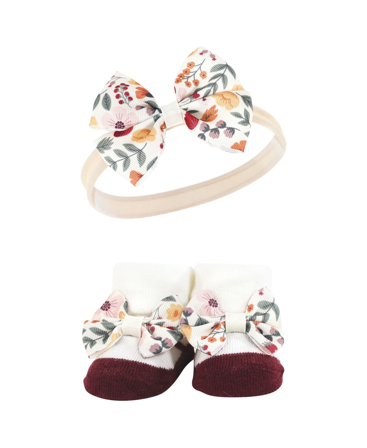 Hudson Baby Baby Girls Headband and Socks Giftset, One - Fall botanical