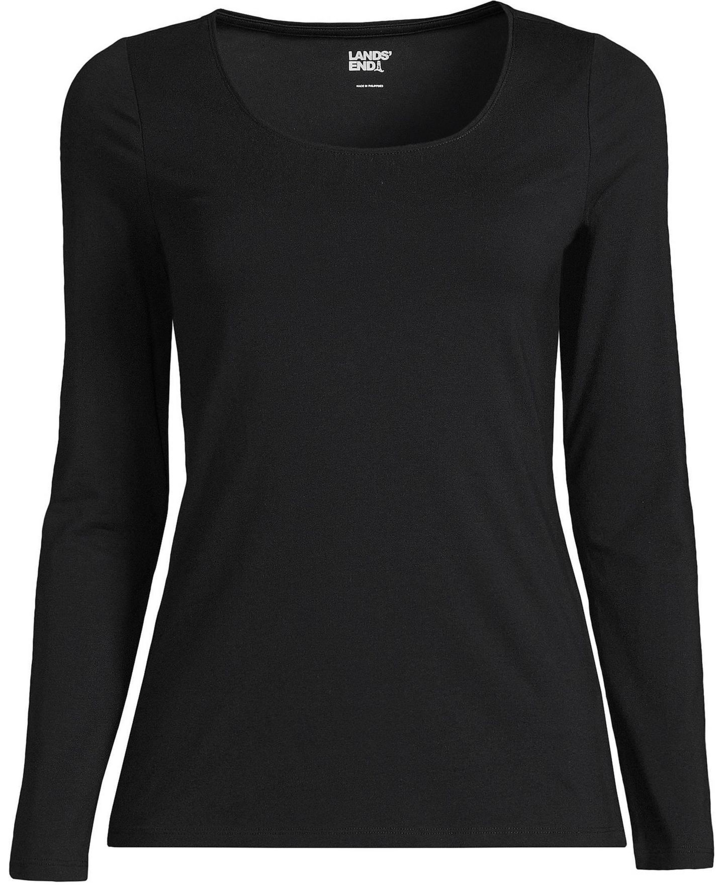 Женская футболка Lands' End Lightweight Jersey Skimming Long Sleeve Scoop Neck, цвет: Чёрный — фото 2