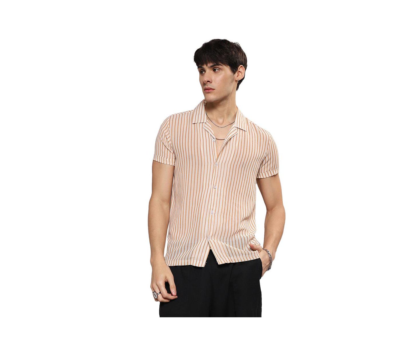 Мужская рубашка Cahoot White & Brown Unbalanced Striped, цвет: Белый — фото 1