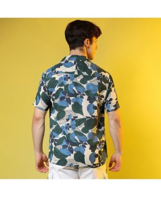 Men's Azure Blue & Forest Green Floral Abstract Shirt