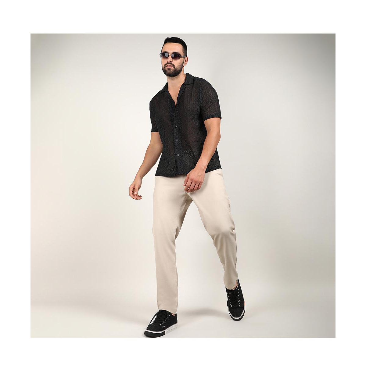Campus Sutra Men's MidnightFloral Embroidered Shirt - Black
