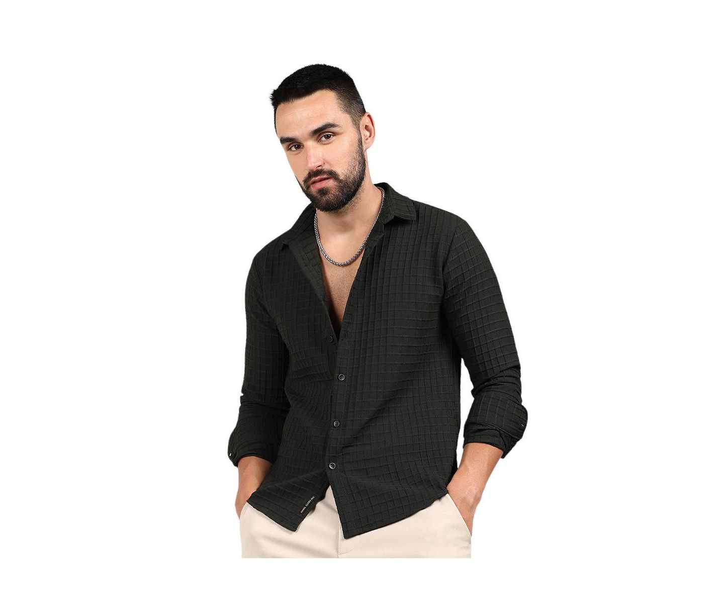 Мужская рубашка Cahoot Midnight Black Embossed Graph Check, цвет: Чёрный — фото 1