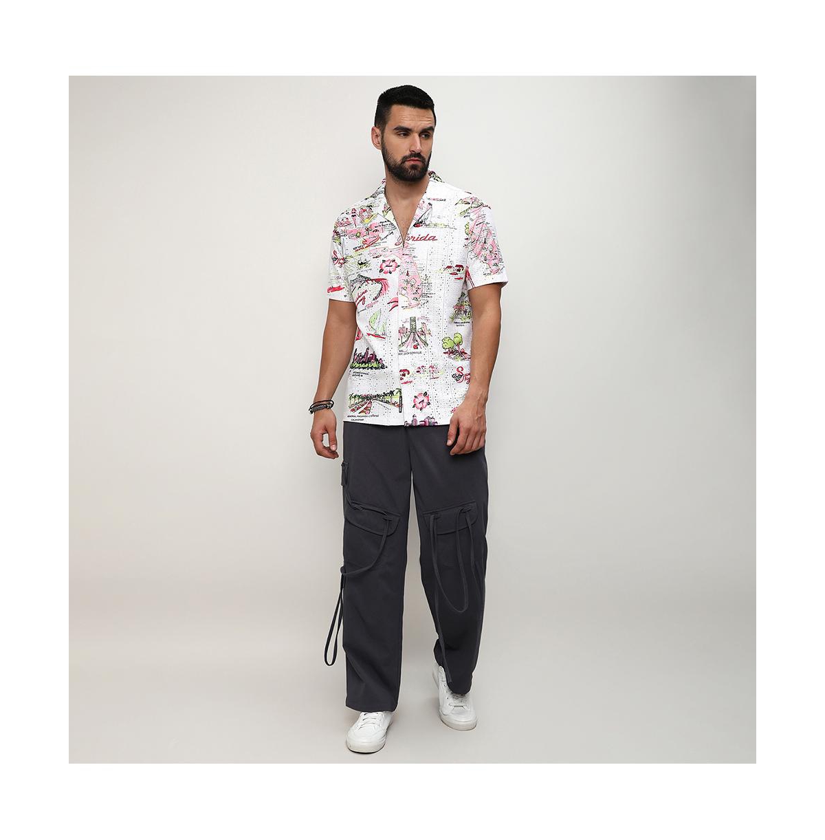 Campus Sutra Men's ChalkBlush Pink Maps Shirt - White