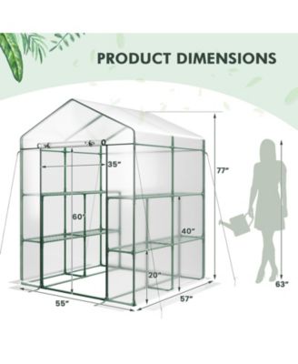 Walk-in Greenhouse with 3 Tiers 8 Shelves PVC Cover Roll-up Zippered Door