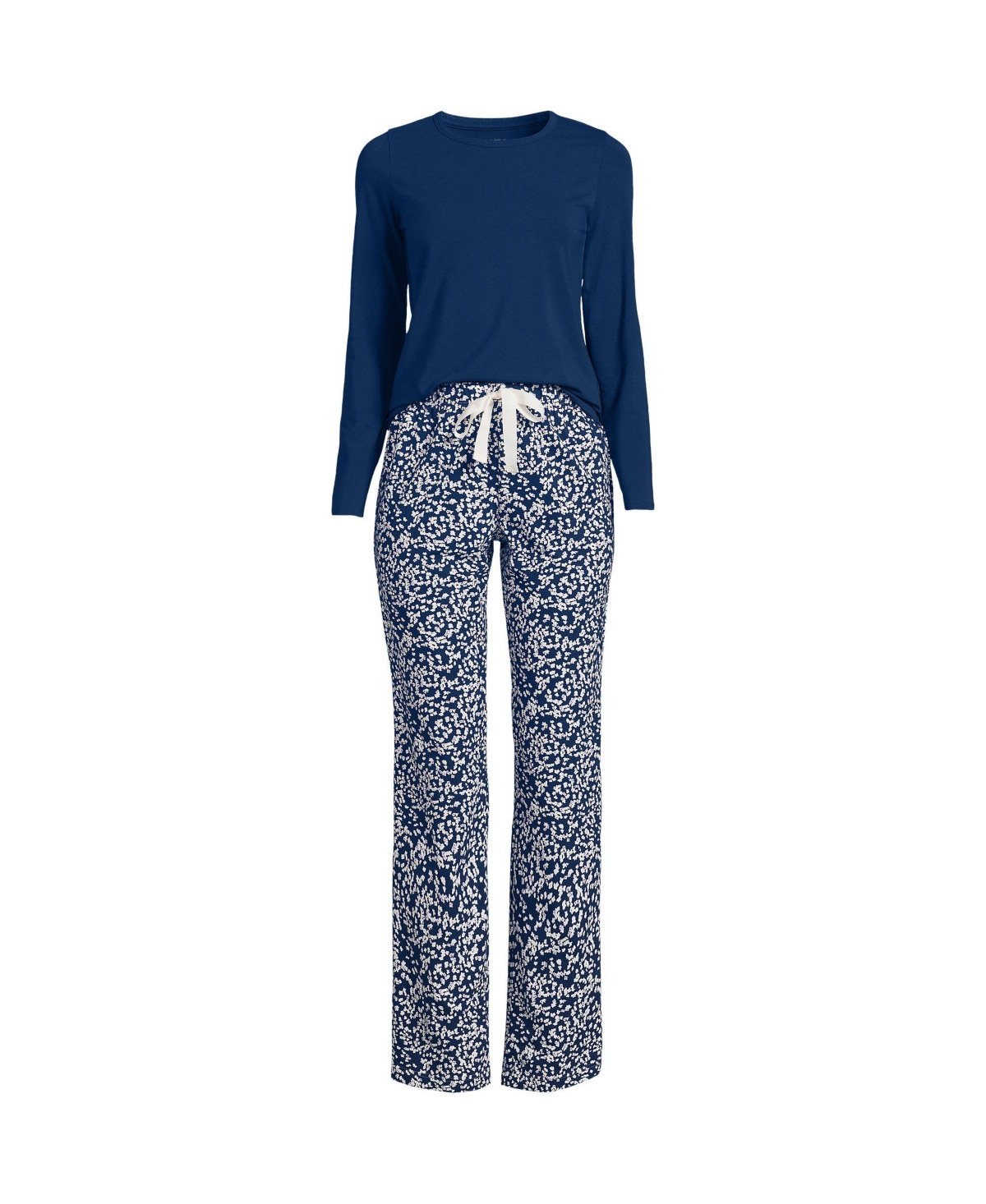 Lands' End Women's Knit Pajama Set Long Sleeve T-Shirt and Pants -lilac scatter ditsy