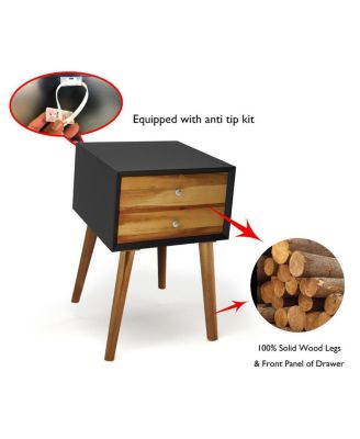 Mid-Century Wooden Multipurpose End Table with 2 Storage Drawers