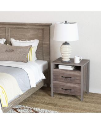 Nightstand with 2 Drawers Farmhouse Bed Side Table with Open Storage Shelf