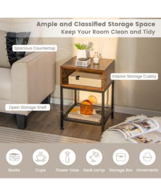 Industrial Nightstand End Side Table with Mesh Shelf