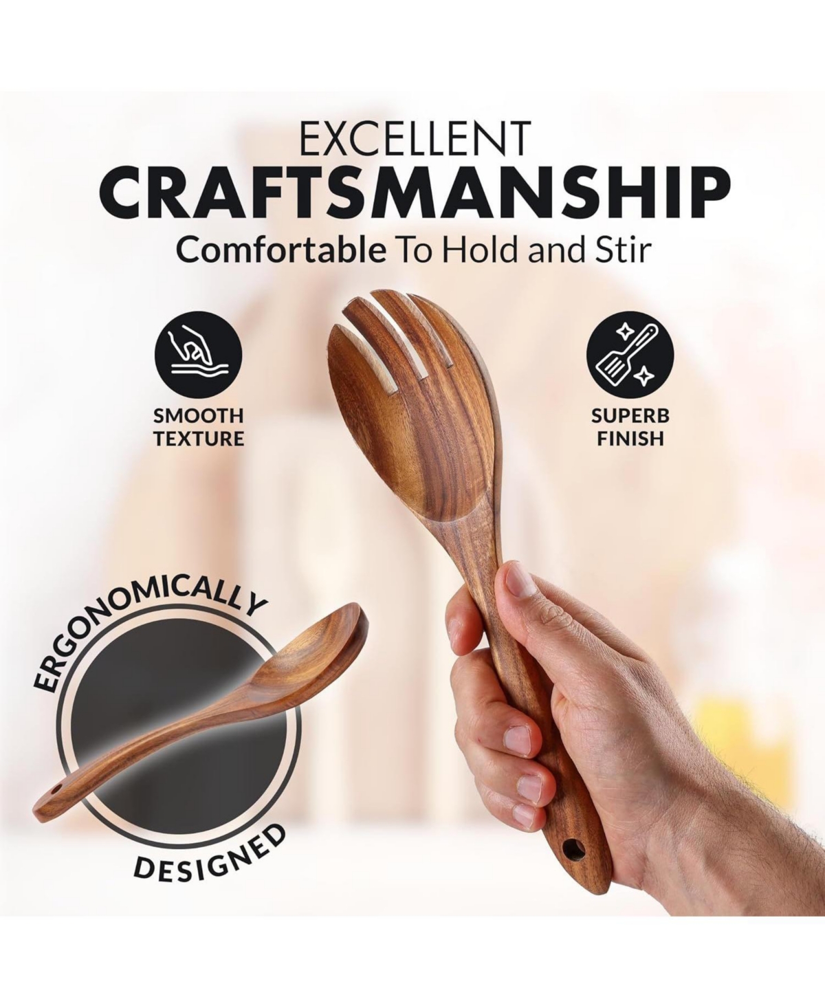 Zulay Kitchen 12-Piece Teak Wooden Utensils for Cooking - Natural Teak Utensil Set