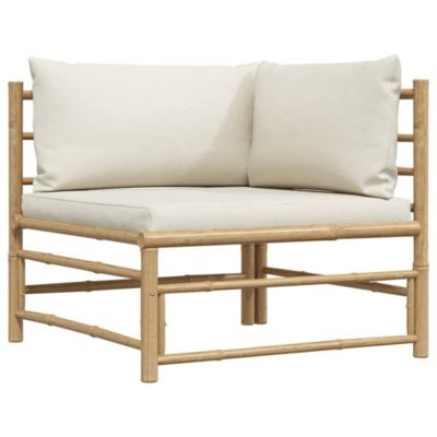 Corner Sofa Cream White Bamboo, Polyester Medium Modular