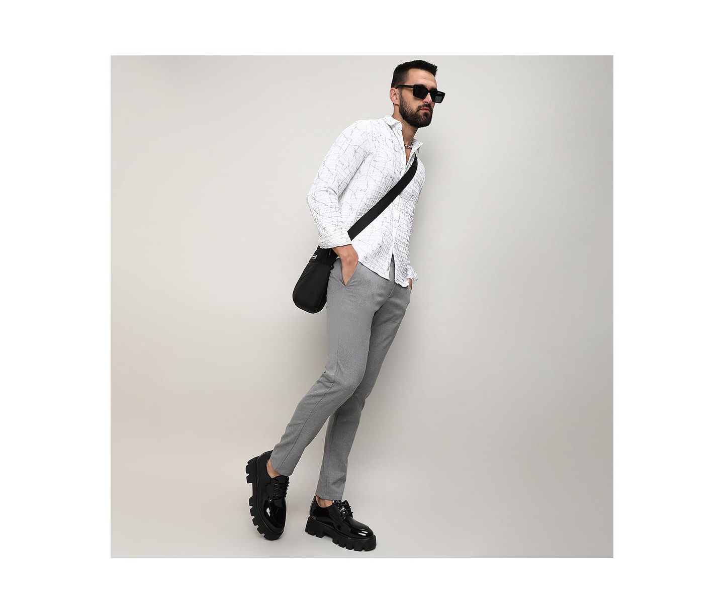 Мужская рубашка Cahoot Chalk White Holographic Veined Textured, цвет: Белый — фото 6