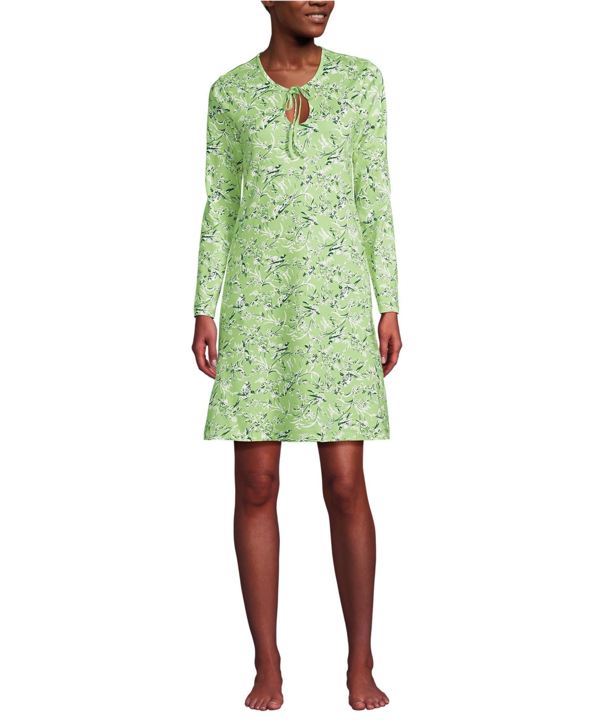 Lands' End Women's Cotton Interlock Long Sleeve Above the Knee Nightgown