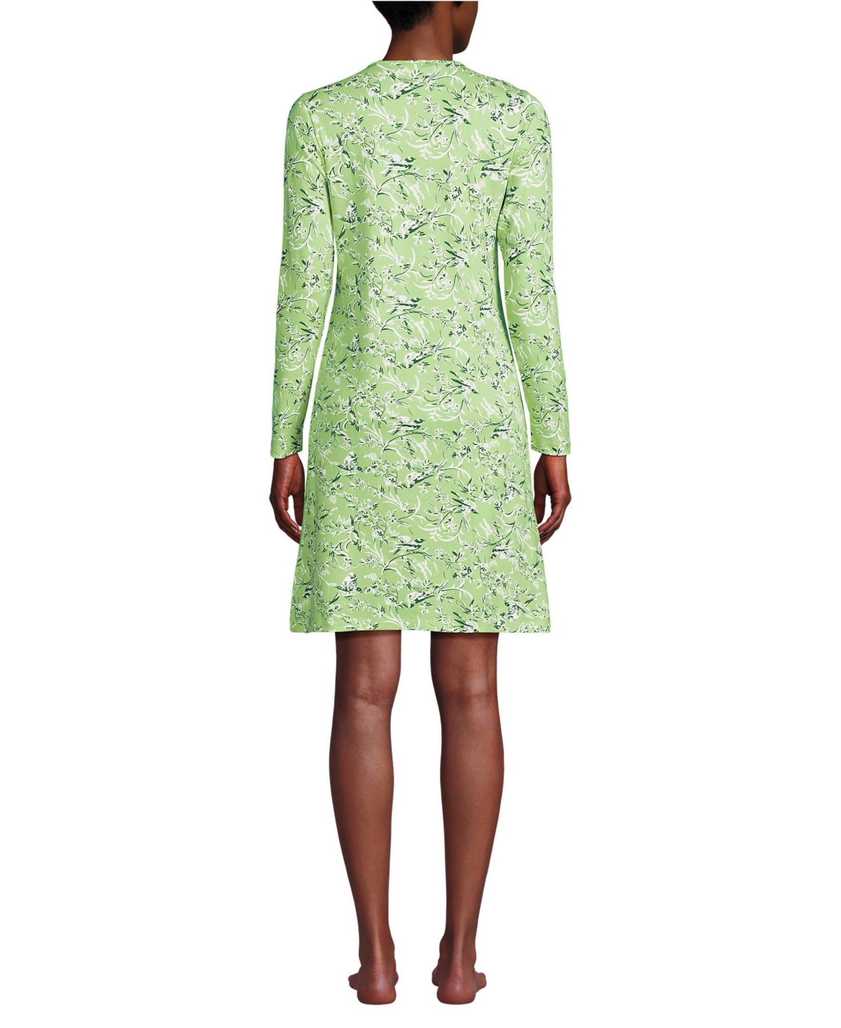 Lands' End Women's Cotton Interlock Long Sleeve Above the Knee Nightgown