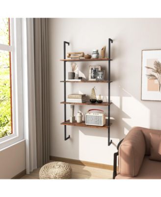 4-Tier Industrial Ladder Bookshelf with Metal Frame