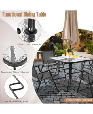 34 Inch Outdoor Dining Table Square Tempered Glass Table with 1.5 Inch Umbrella Hole