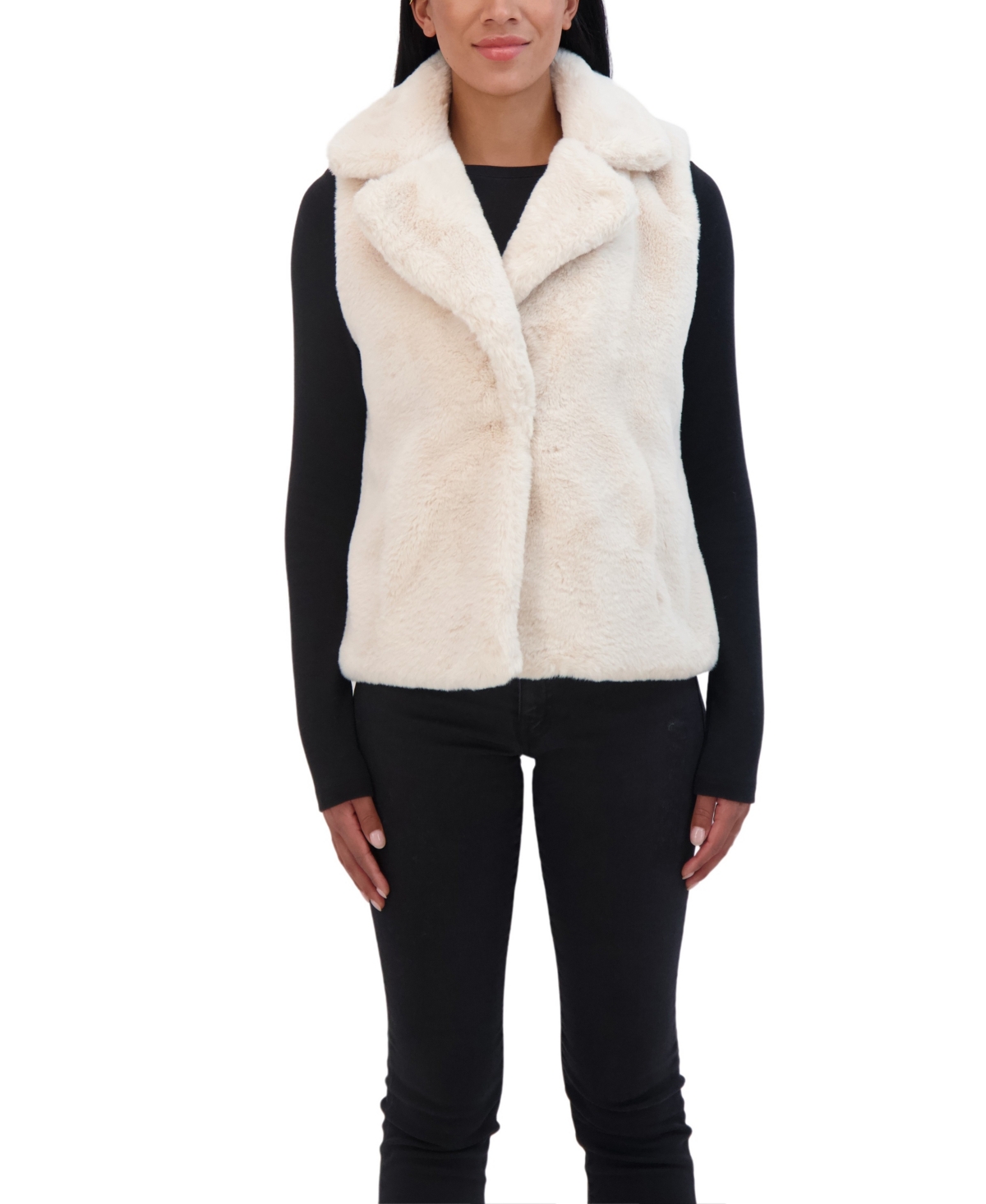 Women's Faux Fur Notch Collar Vest - Black