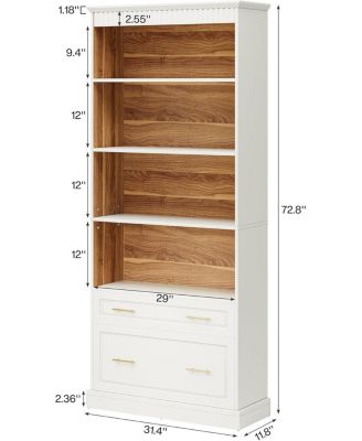 5-Shelf Bookcase with Drawers for Living Room and Home Office