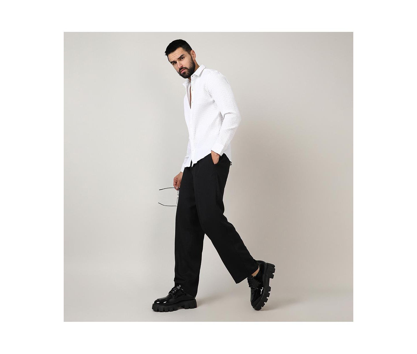Мужская рубашка Campus Sutra Chalk White Twisted Crease, цвет: Белый — фото 3
