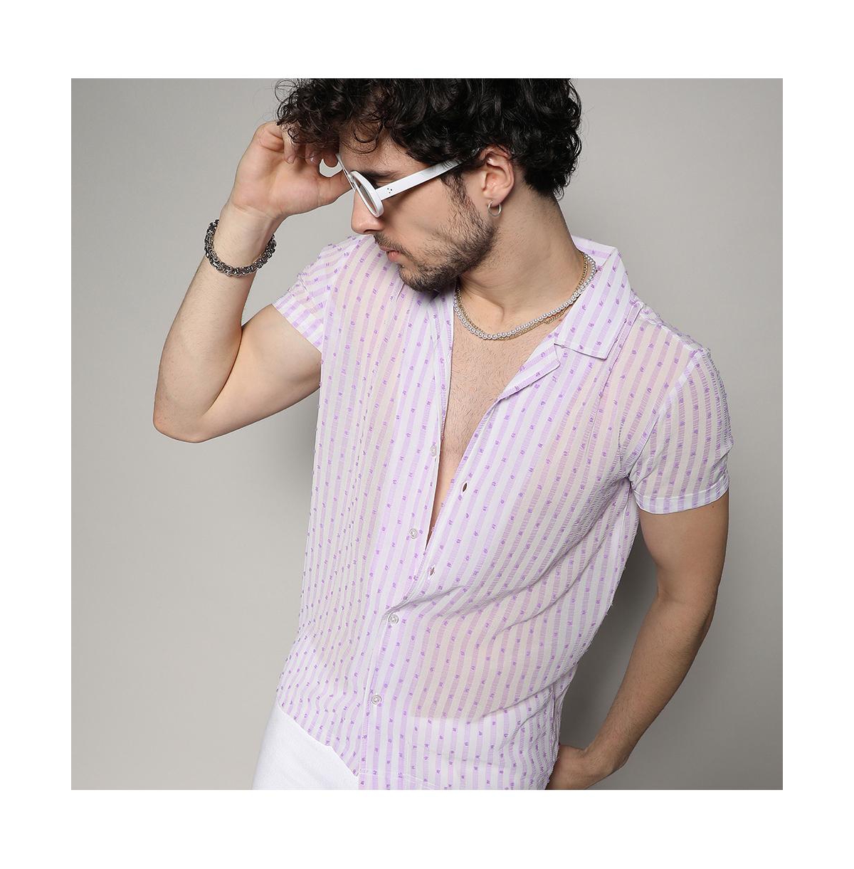 Campus Sutra Men's& Lavender Balanced Striped Shirt - White