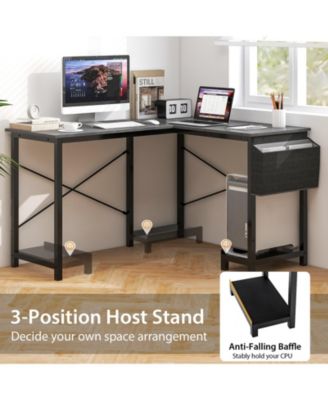 Modern Reversible Computer Desk with Storage Pocket and CPU Stand for Working Writing Gaming