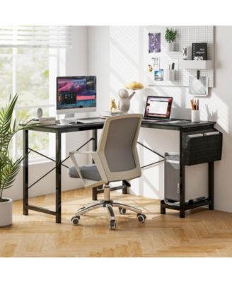 Modern Reversible Computer Desk with Storage Pocket and CPU Stand for Working Writing Gaming