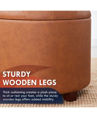 Faux Leather Round Storage Ottoman with Legs and Lift Off Lid