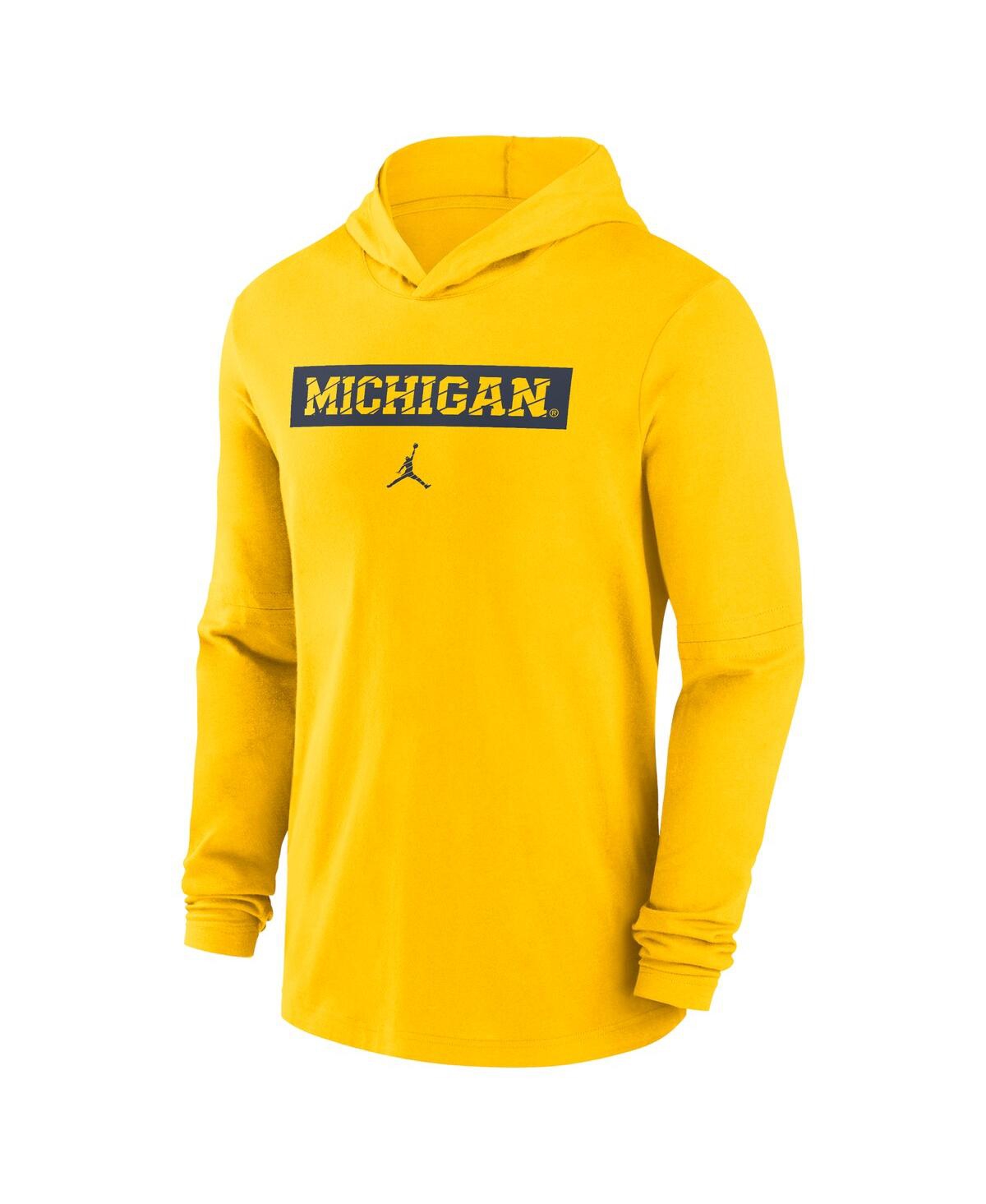 JORDAN MEN'S MAIZE MICHIGAN WOLVERINES SIDELINE HOODIE PERFORMANCE LONG SLEEVE T-SHIRT 