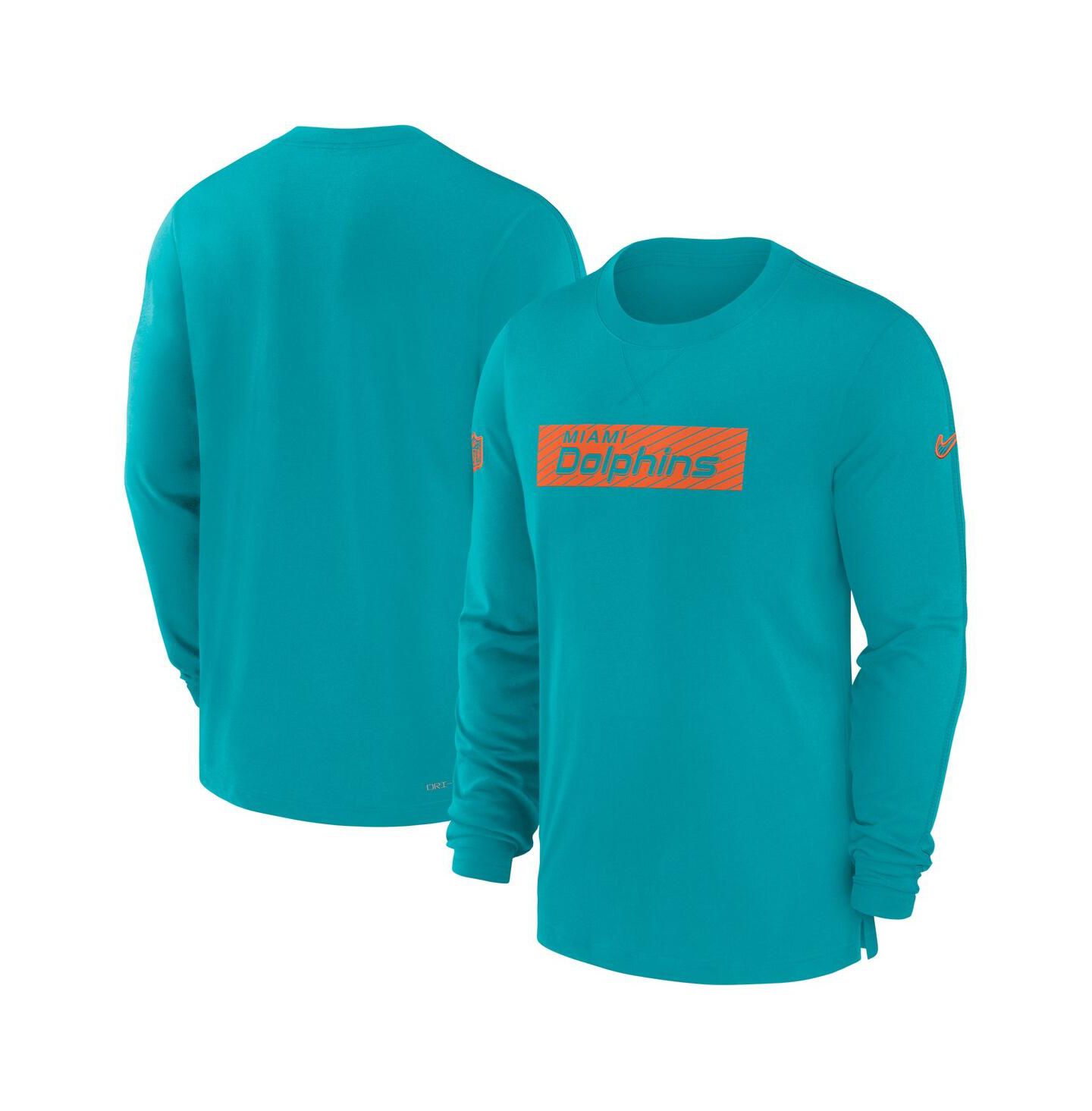 Мужская футболка Nike Aqua Miami Dolphins Sideline Player Performance Long Sleeve — фото 1